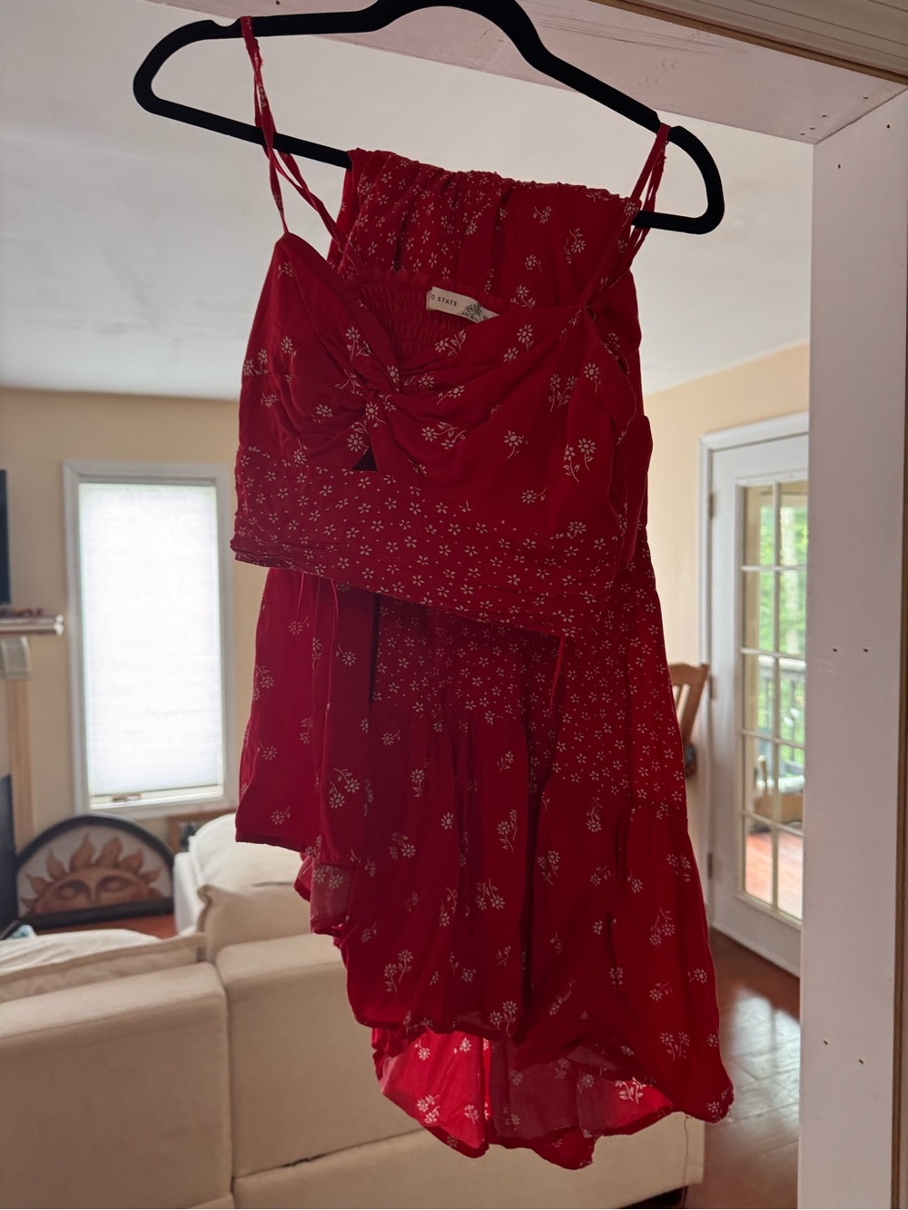 Altar'd State Red Bandana Tiered Spaghetti Strap Two piece crop top Maxi Skirt